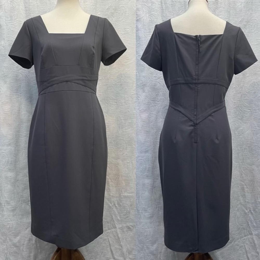 Magaschoni NWT Slate Gray Short Sleeved Stretch Dress w Pockets!